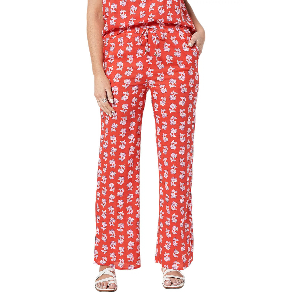 Candace Cameron Bure Printed Wide-Leg Pants with Side Slits Cherry - Regular